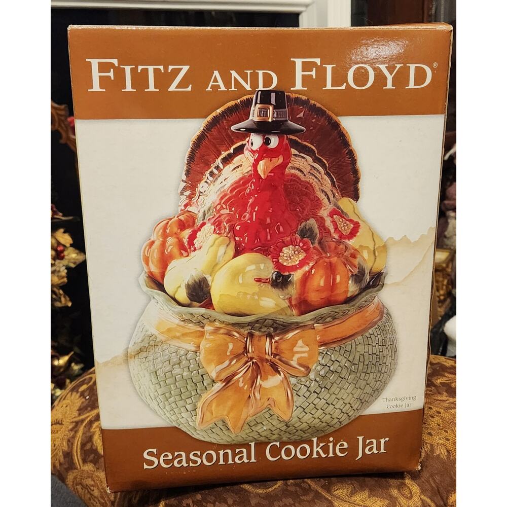 Fitz and Floyd Seasonal Cookie Jar Turkey in Pot of Gourds & Flowers LARGE EUC - Picture 9 of 10